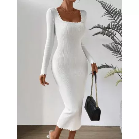 SHEIN Privé Vestido de punto ajustado de cuello cuadrado ribete en forma de lechuga tejido de canalé