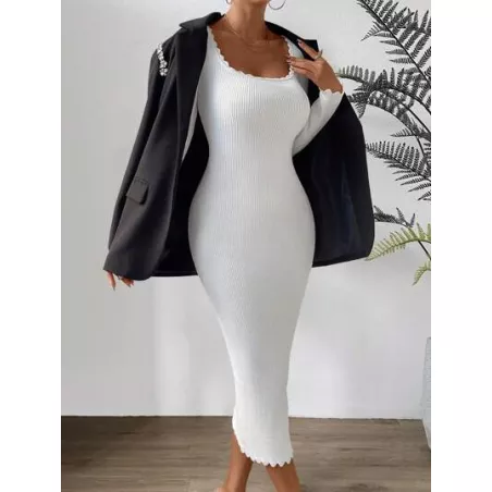 SHEIN Privé Vestido de punto ajustado de cuello cuadrado ribete en forma de lechuga tejido de canalé