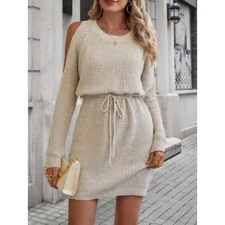 SHEIN LUNE Vestido de punto de hombros descubiertos de cintura con cordón