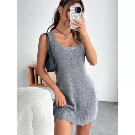 EZwear Vestido de punto unicolor tejido de canalé