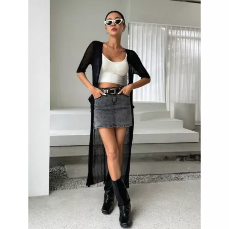 Cárdigan largo unicolor con botón delantero