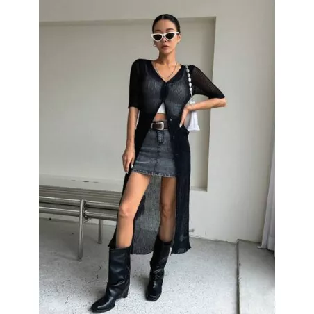 Cárdigan largo unicolor con botón delantero