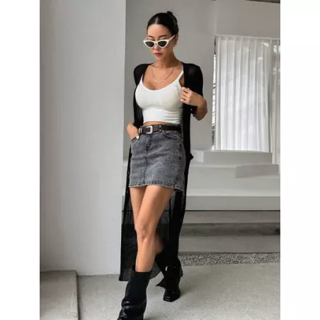 Cárdigan largo unicolor con botón delantero