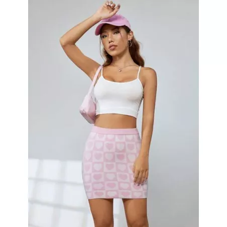 Qutie Falda de punto con patrón de corazón ajustado