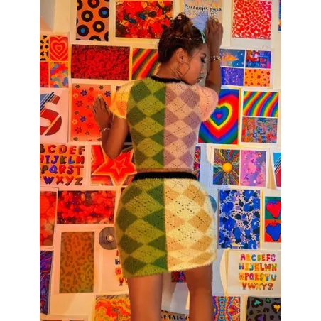 Falda con patrón de rombo de pelito