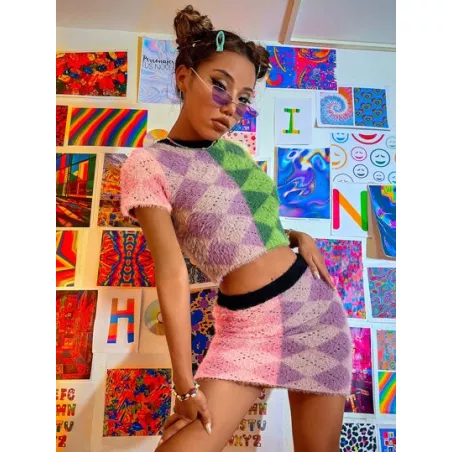 Falda con patrón de rombo de pelito