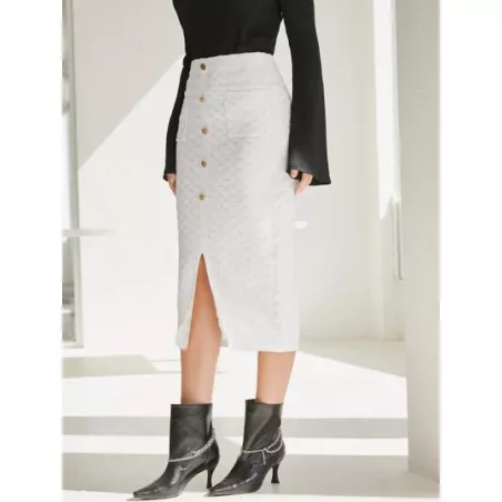 Modely Falda de punto bajo con abertura con botón