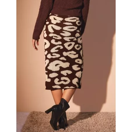Falda de punto con patrón de leopardo recto