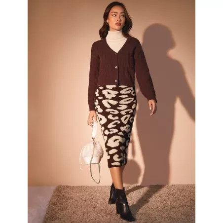 Falda de punto con patrón de leopardo recto