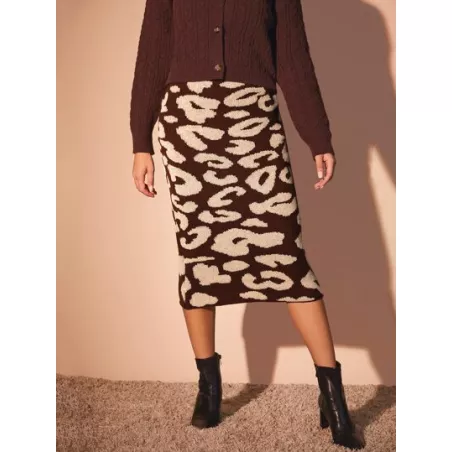 Falda de punto con patrón de leopardo recto
