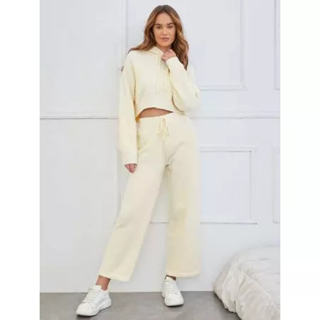 EZwear Pantalones de cintura con cordón de pierna ancha tejido