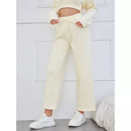 EZwear Pantalones de cintura con cordón de pierna ancha tejido