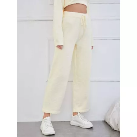 EZwear Pantalones de cintura con cordón de pierna ancha tejido