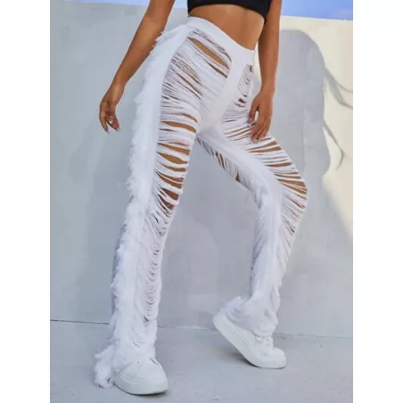 SXY Pantalones con abertura ribete con fleco tejido