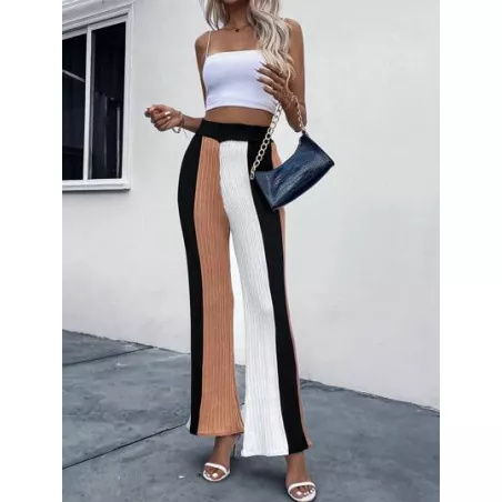 SHEIN Essnce Pantalones de color combinado pierna amplia tejido