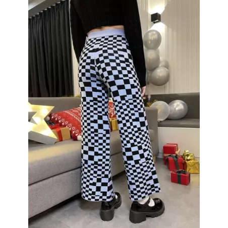 EZwear Pantalones con estampado de cuadros de pierna recta tejido