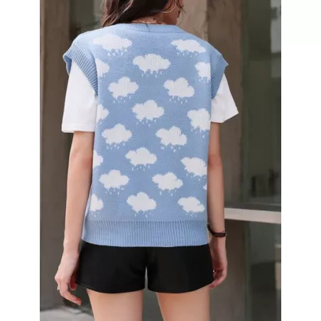 SHEIN Mulvari Chaleco de punto con patrón de nube escote V sin camiseta