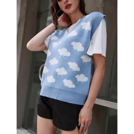 SHEIN Mulvari Chaleco de punto con patrón de nube escote V sin camiseta