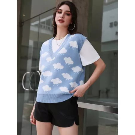 SHEIN Mulvari Chaleco de punto con patrón de nube escote V sin camiseta