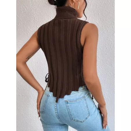 SHEIN BAE Chaleco de punto de cuello tortuga con cordón lateral bajo asimétrico