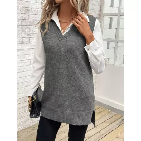 SHEIN LUNE Chalecos de Punto para Mujer Partición Liso Casual