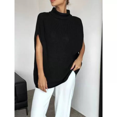 SHEIN Privé Chaleco de punto cuello alto de manga murciélago sin cinturón