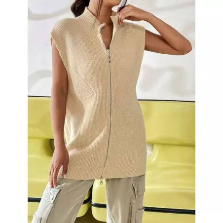 SHEIN EZwear Chalecos de Punto para Mujer Cremallera Liso Casual