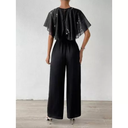 SHEIN Privé Mono unicolor de manga mariposa con cinturón