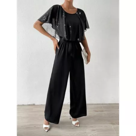 SHEIN Privé Mono unicolor de manga mariposa con cinturón