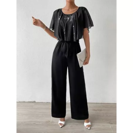 SHEIN Privé Mono unicolor de manga mariposa con cinturón