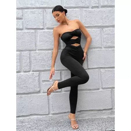 SHEIN Essnce  Cut Out Twist Front Tube Unitard Jumpsuit