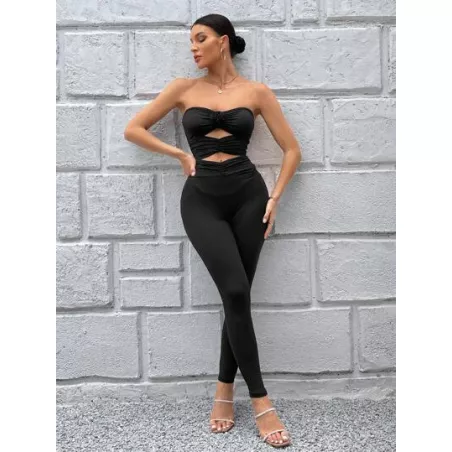 SHEIN Essnce  Cut Out Twist Front Tube Unitard Jumpsuit