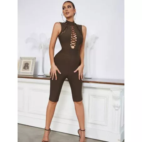 Mono unitard de cuello alto con tira cruzada delantera