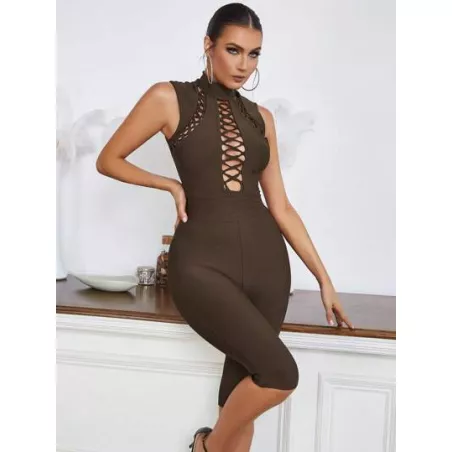 Mono unitard de cuello alto con tira cruzada delantera