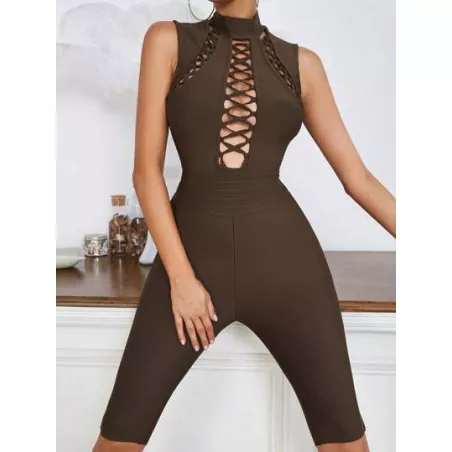 Mono unitard de cuello alto con tira cruzada delantera