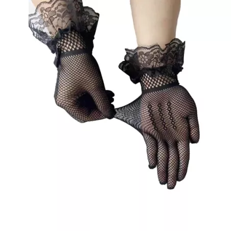 Guantes creativo pleno dedo con encaje elegante de malla con lazo con abertura, unicolor