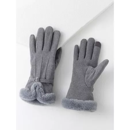 1 par Guantes de mujeres cachemira gris forrado polar invierno de moda elegante cálido pantalla táctil