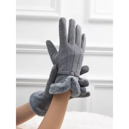 1 par Guantes de mujeres cachemira gris forrado polar invierno de moda elegante cálido pantalla táctil