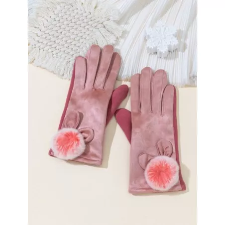 Guantes con pompón & con diseño de lazo pantalla táctil