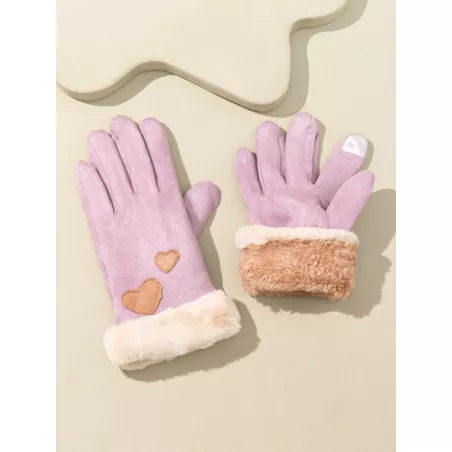 Guantes con parche de corazón en contraste mullido forrado de felpa