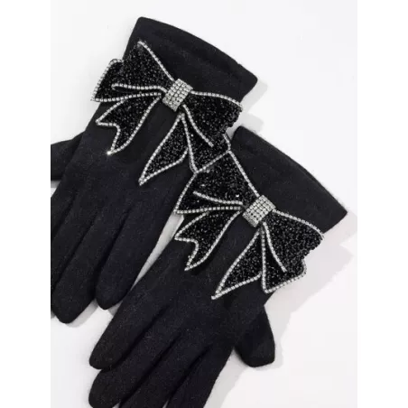 Guantes con mezcla de cachemira con diamante de imitación con diseño de lazo pantalla táctil