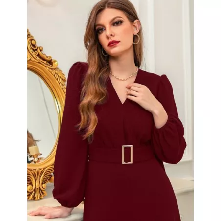 SHEIN Modely Vestido con cinturón de cuello cruzado de manga farol