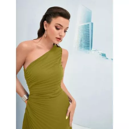 SHEIN Modely Vestido de un hombro fruncido bajo fruncido