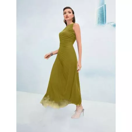 SHEIN Modely Vestido de un hombro fruncido bajo fruncido