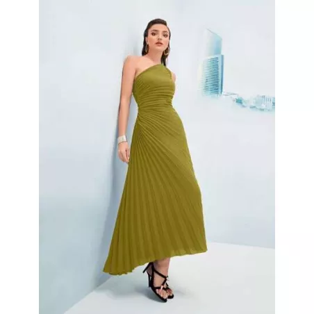 SHEIN Modely Vestido de un hombro fruncido bajo fruncido