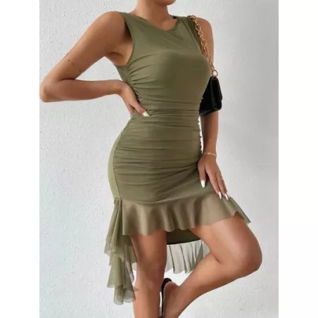 SHEIN Privé Vestido tank bajo con fruncido fruncido de malla