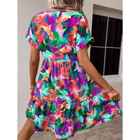 SHEIN VCAY Vestido smock con estampado de manga murciélago bajo con fruncido