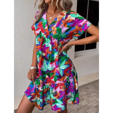 SHEIN VCAY Vestido smock con estampado de manga murciélago bajo con fruncido