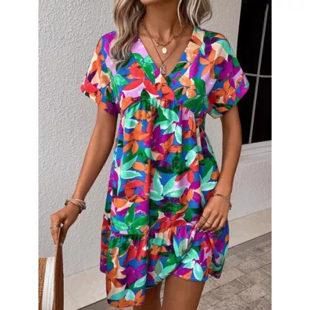 SHEIN VCAY Vestido smock con estampado de manga murciélago bajo con fruncido