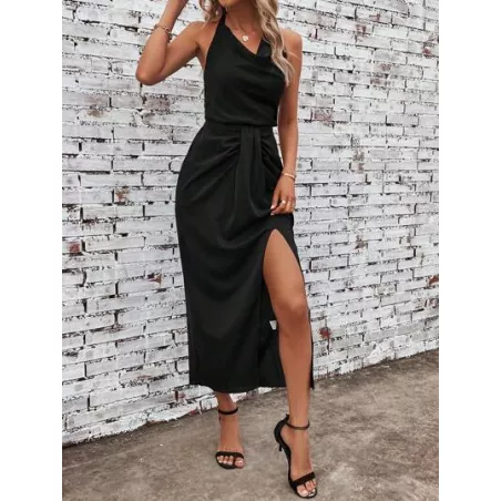 SHEIN Clasi Vestido halter con fruncido delantero de muslo con abertura